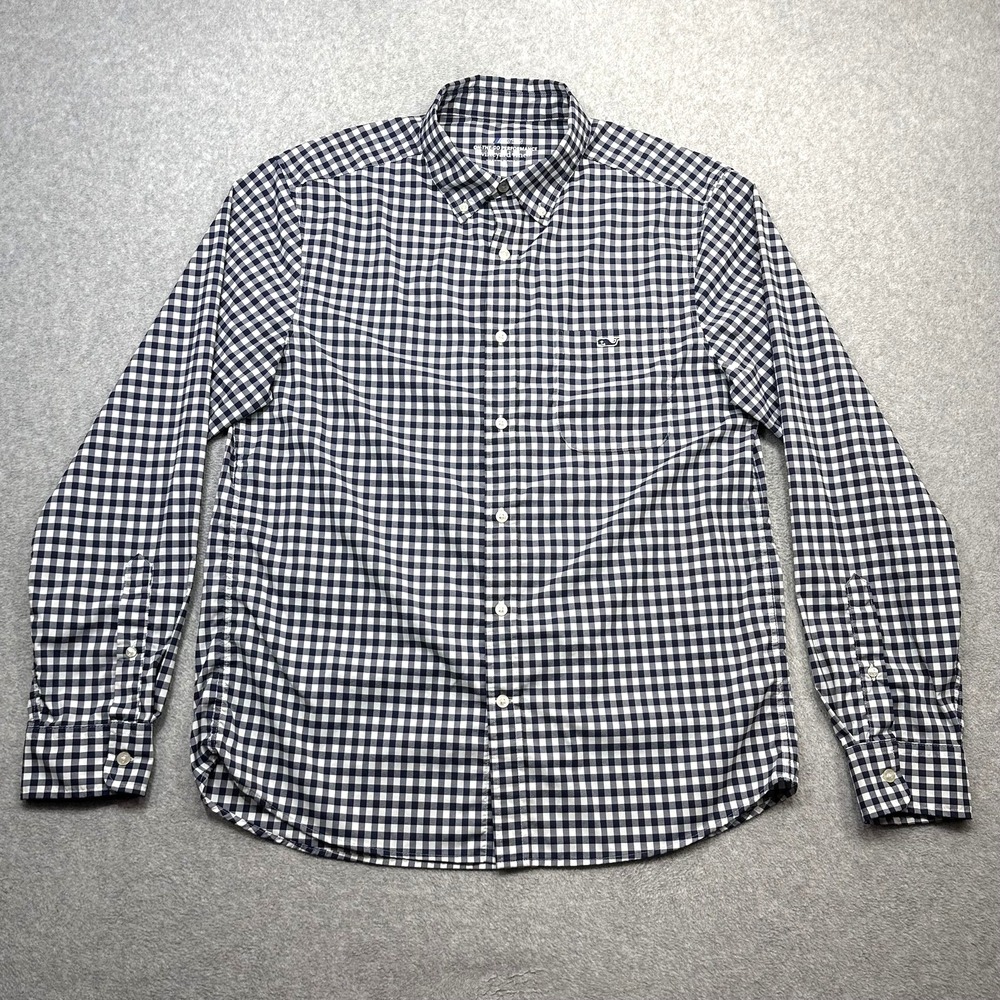 Vineyard Vines OTG Performance Shirt Mens Medium Blue Check Long Sleeve Button